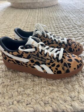 Reebok Leopard Print Sneakers - Tan, Black & White Size 7